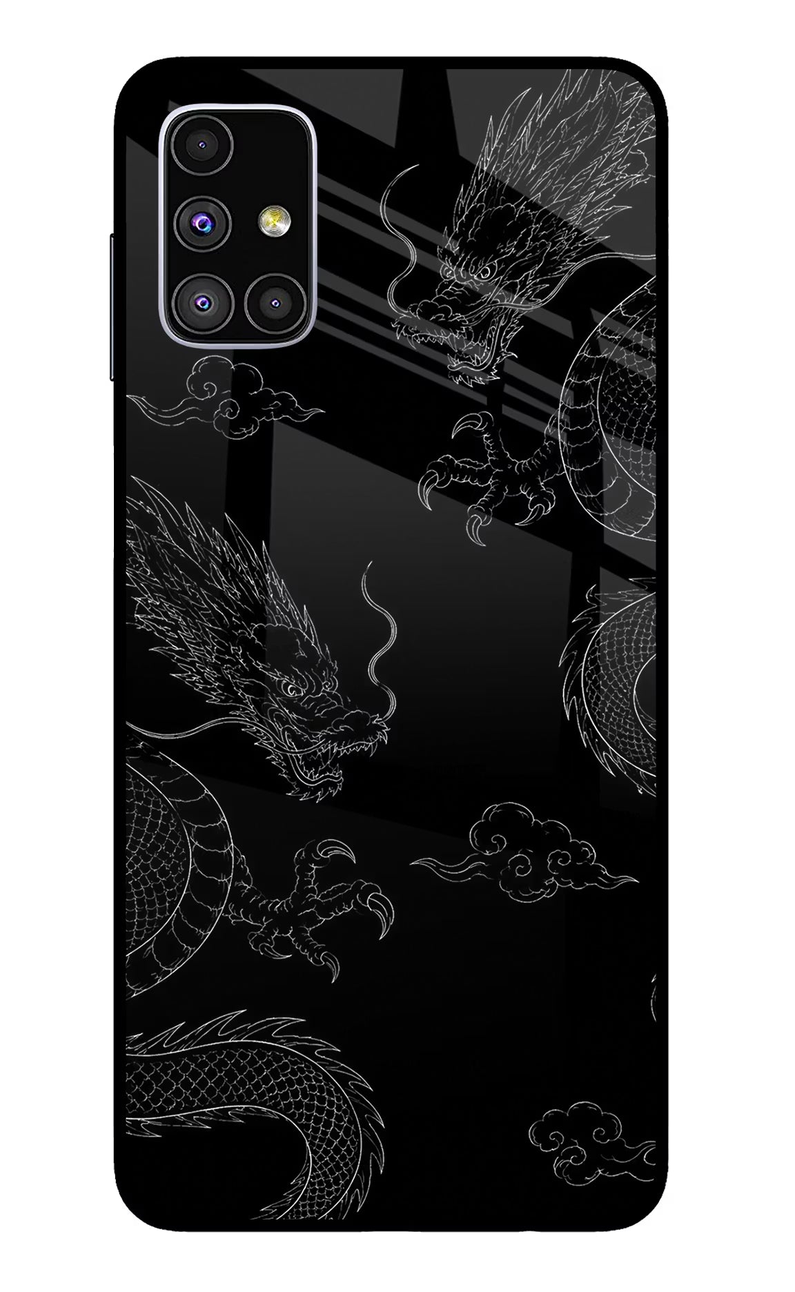 Twin Dragons Samsung M51 Glass Case Back Cover by Casekaro