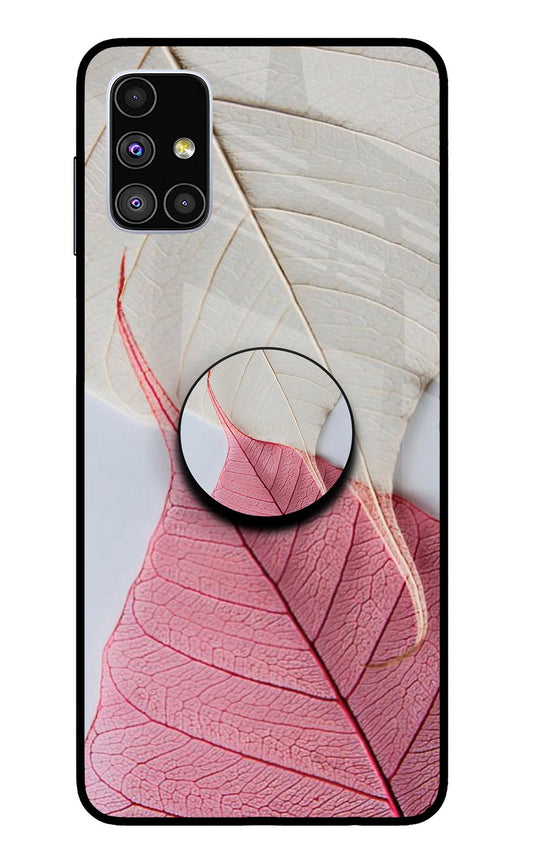 White Pink Leaf Samsung M51 Glass Case