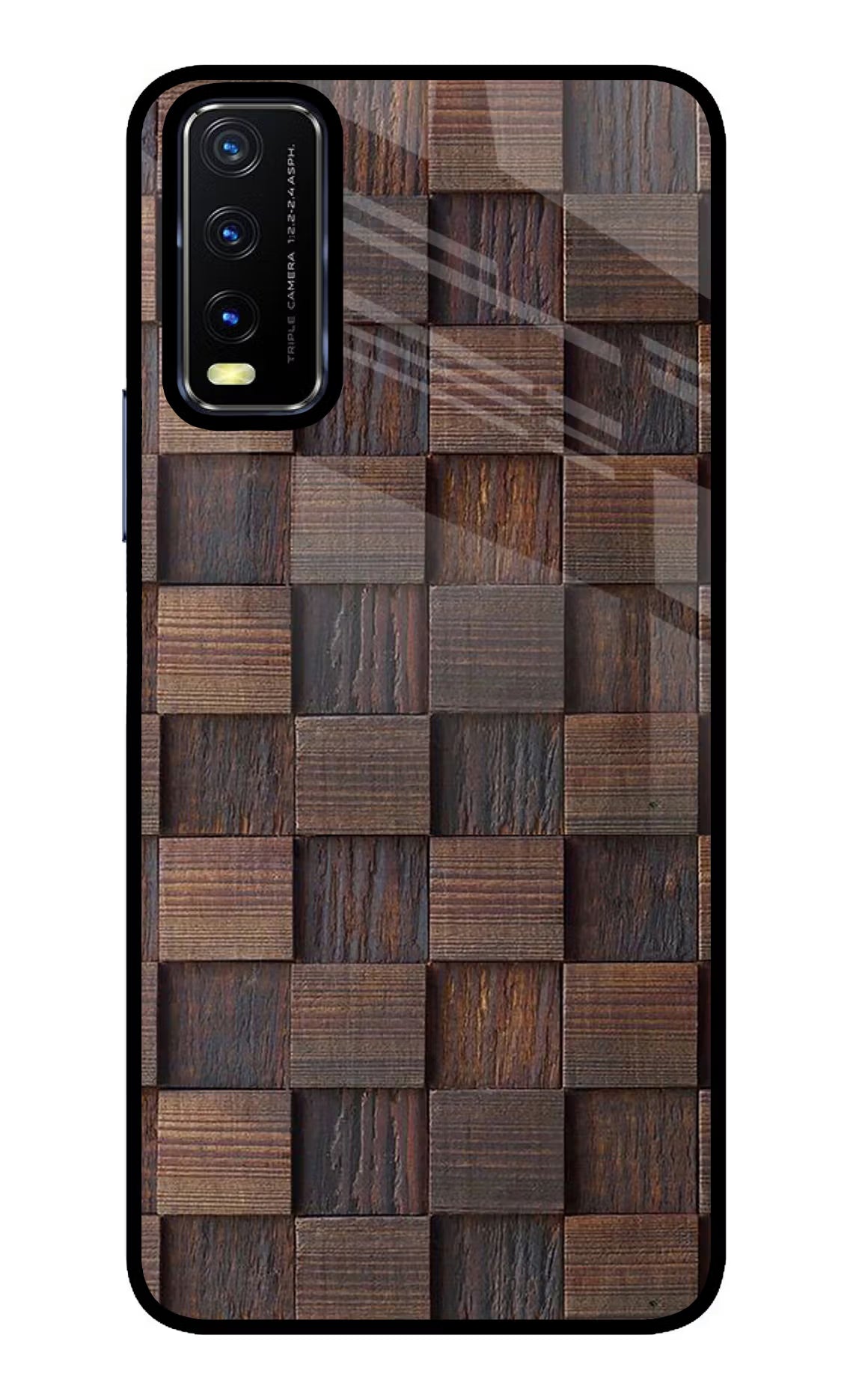 Wooden Cube Design Vivo Y20/Y20i Glass Case Back Cover by Casekaro