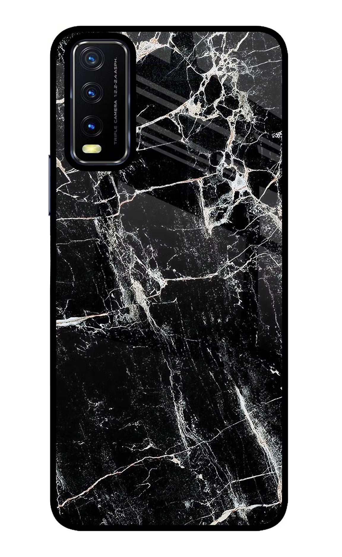 Black Marble Texture Vivo Y20/Y20i Glass Case Back Cover by Casekaro