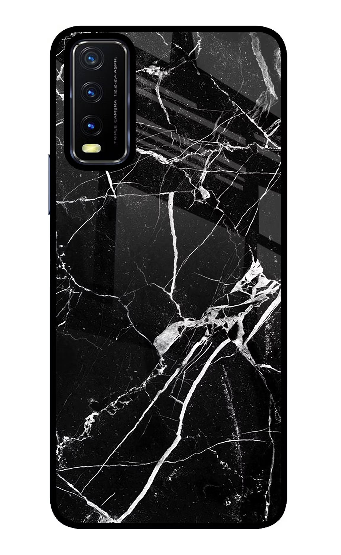 Black Marble Pattern Vivo Y20/Y20i Glass Case Back Cover by Casekaro
