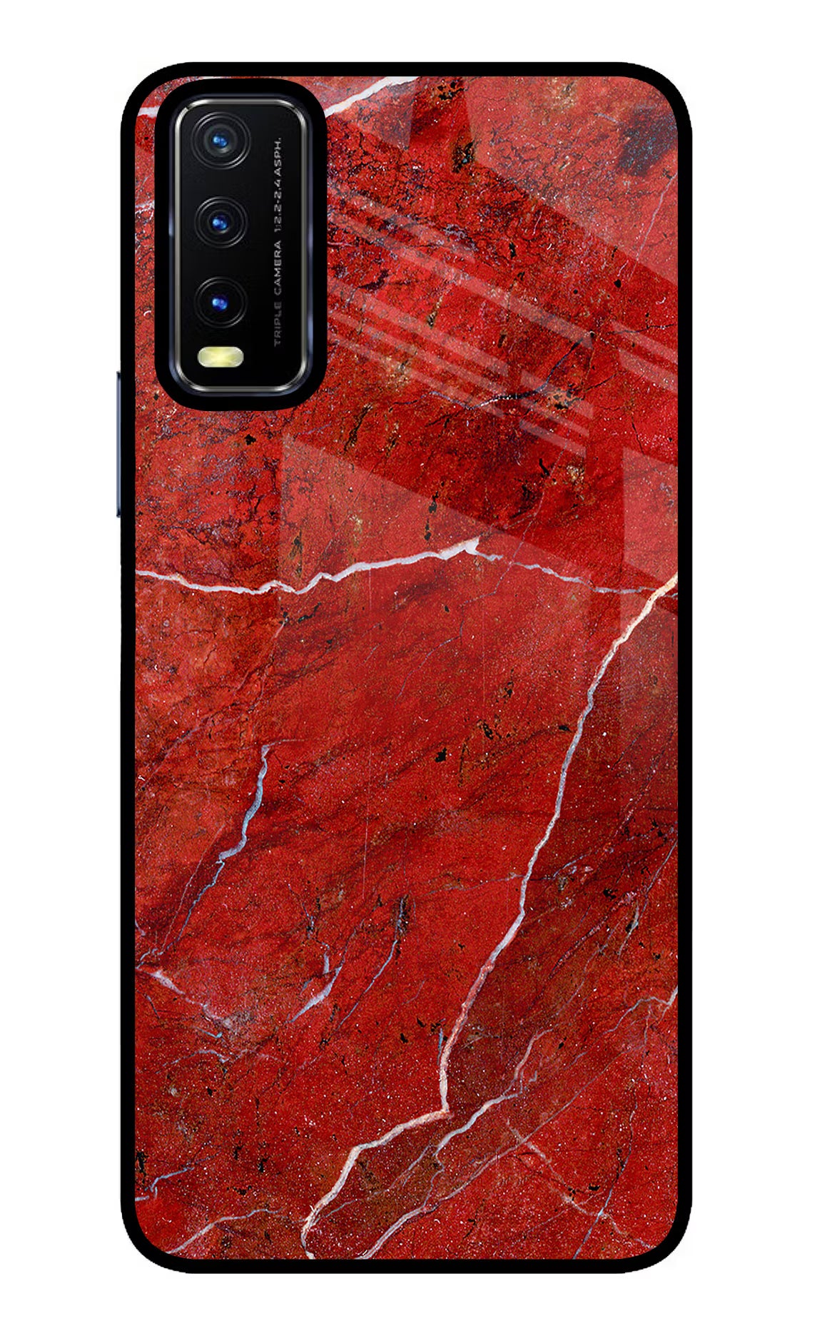 Red Marble Design Vivo Y20/Y20i Glass Case Back Cover by Casekaro