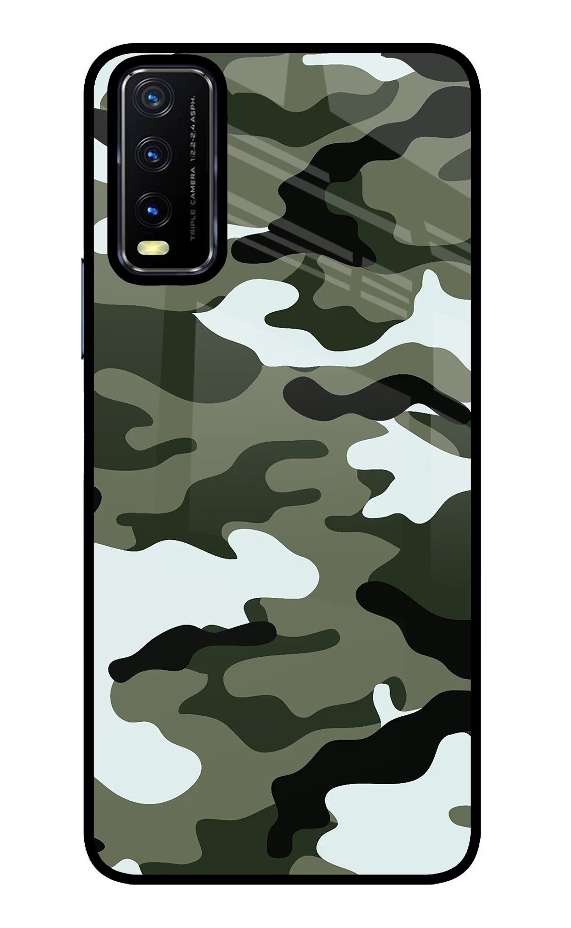 Camouflage Vivo Y20/Y20i Glass Case Back Cover by Casekaro