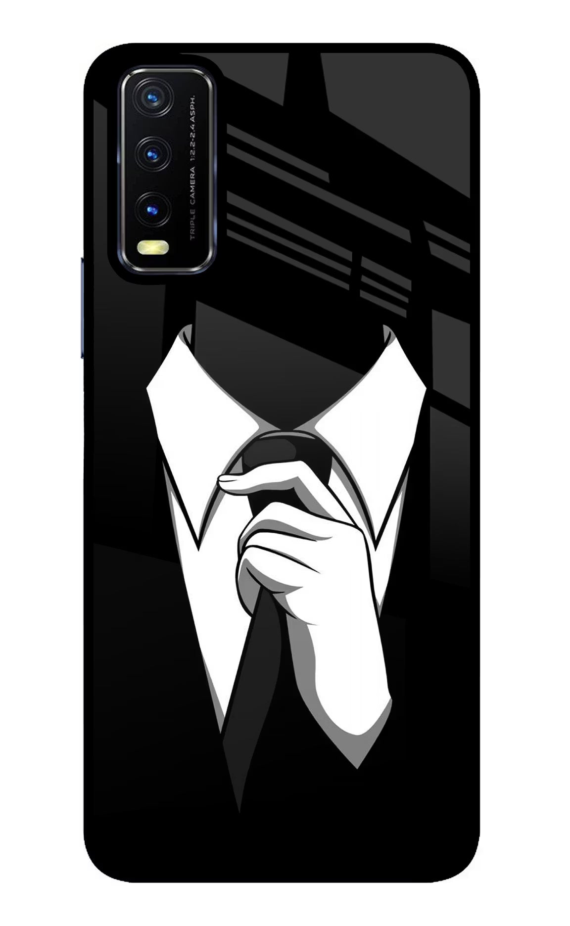 Black Tie Vivo Y20/Y20i Glass Case Back Cover by Casekaro