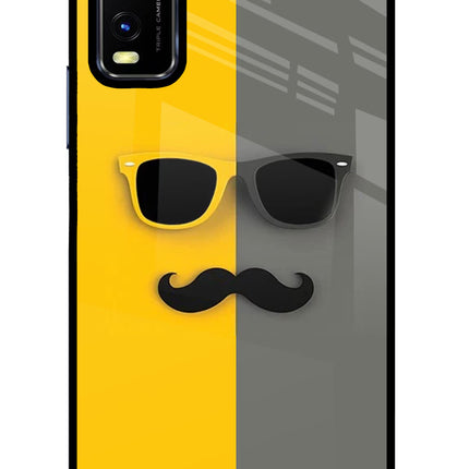 Sunglasses with Mustache Vivo Y20/Y20i Glass Case Back Cover by Casekaro