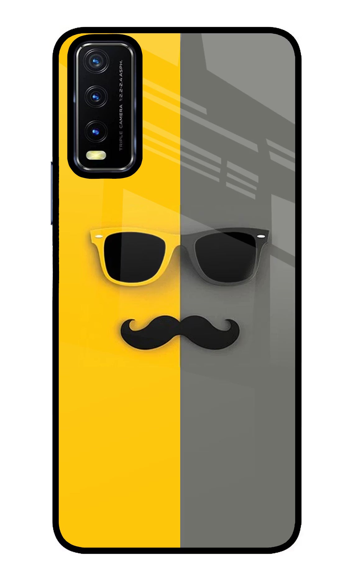 Sunglasses with Mustache Vivo Y20/Y20i Glass Case Back Cover by Casekaro