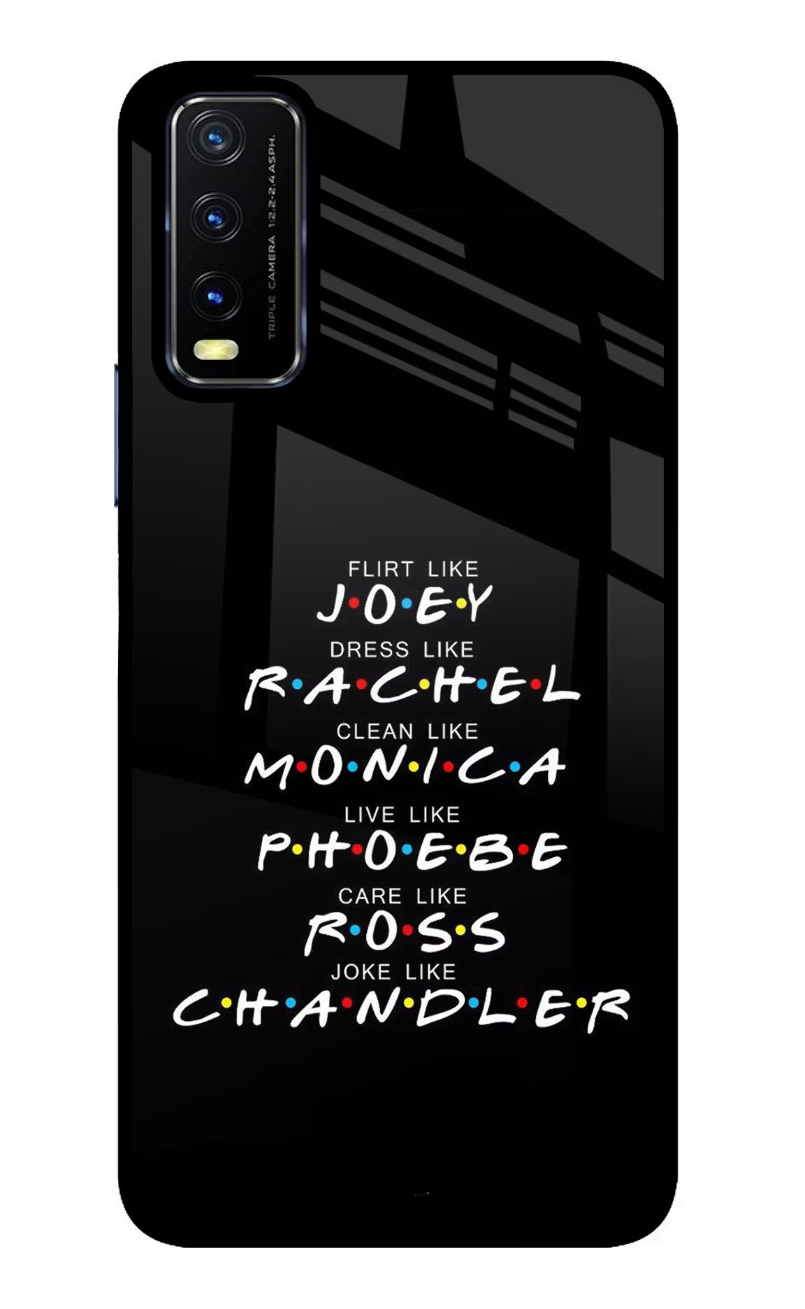 FRIENDS Character Vivo Y20/Y20i Glass Case Back Cover by Casekaro