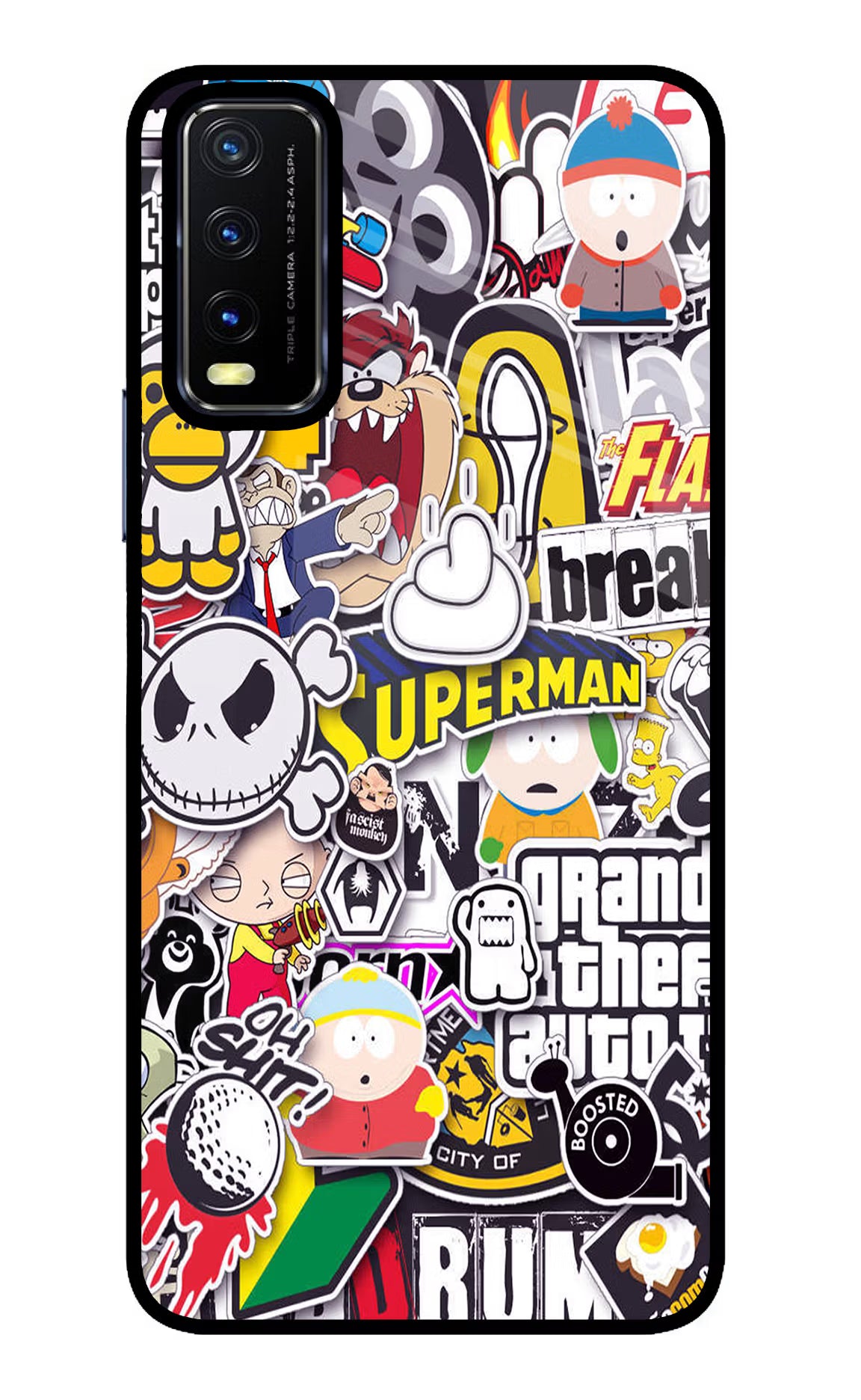 Sticker Bomb Vivo Y20/Y20i Glass Case Back Cover by Casekaro