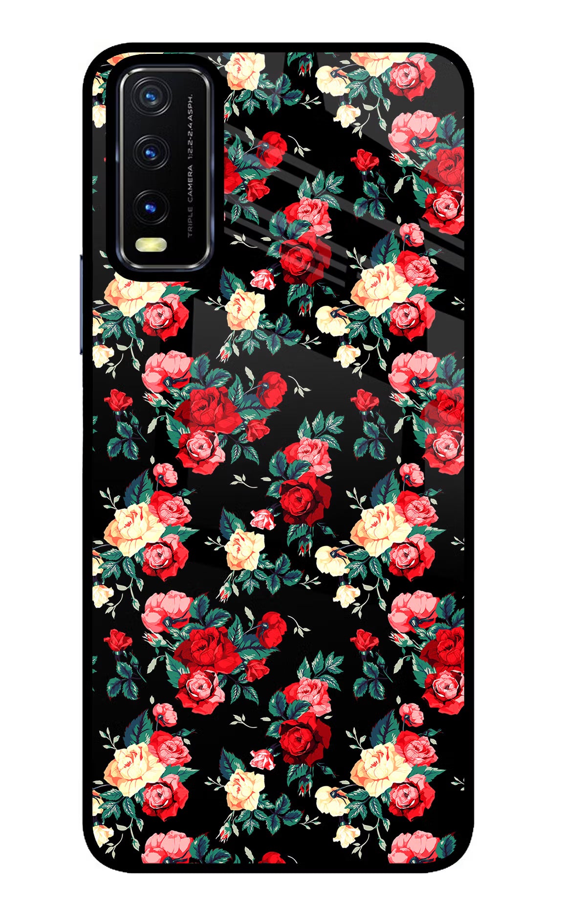 Rose Pattern Vivo Y20/Y20i Glass Case Back Cover by Casekaro