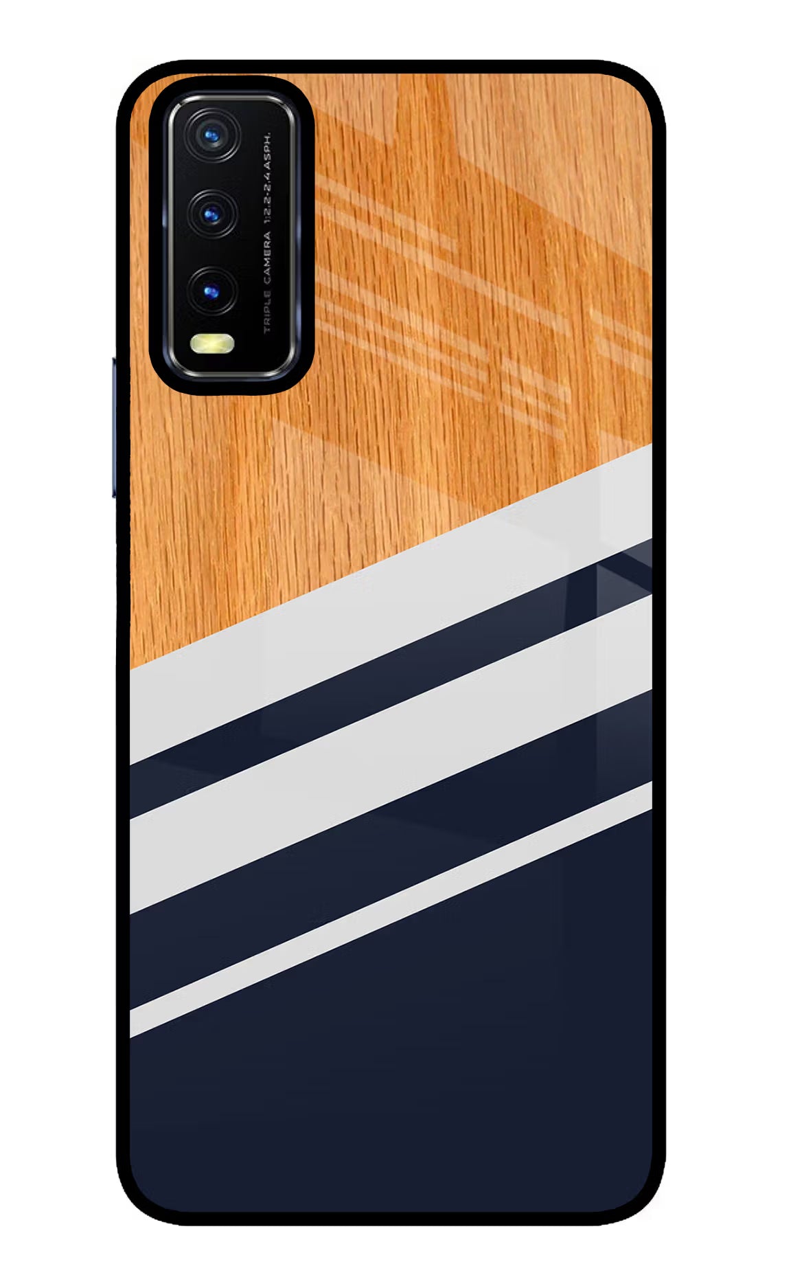 Blue and white wooden Vivo Y20/Y20i Glass Case Back Cover by Casekaro