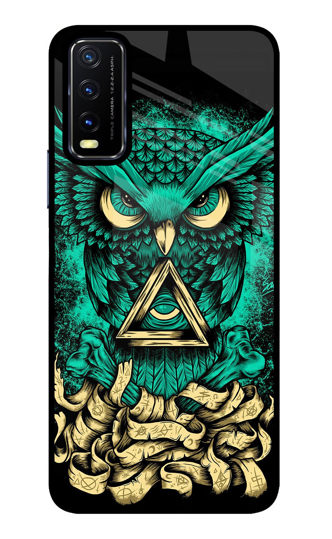 Green Owl Vivo Y20/Y20i Glass Case Back Cover by Casekaro