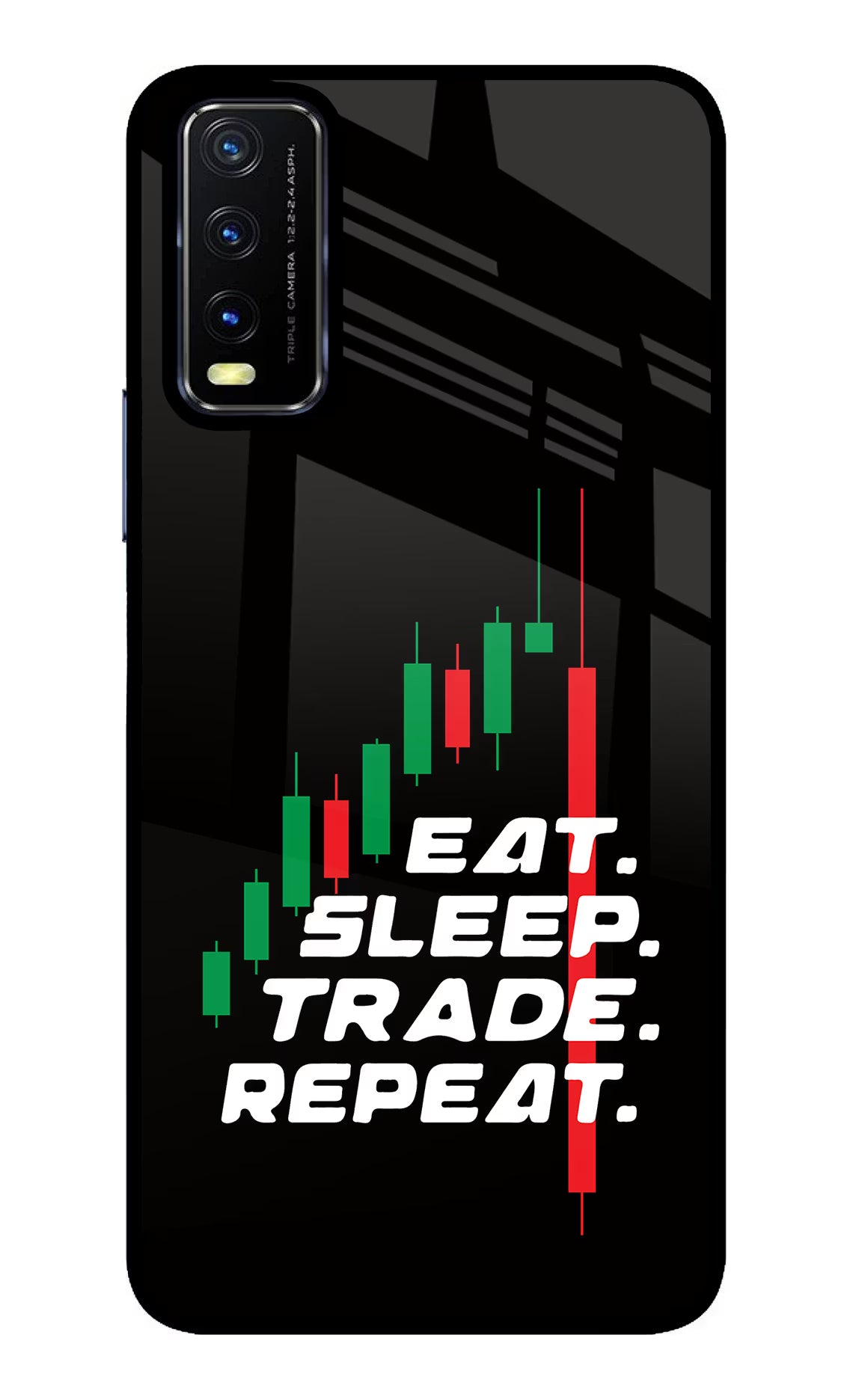 Eat Sleep Trade Repeat Vivo Y20/Y20i Glass Case Back Cover by Casekaro