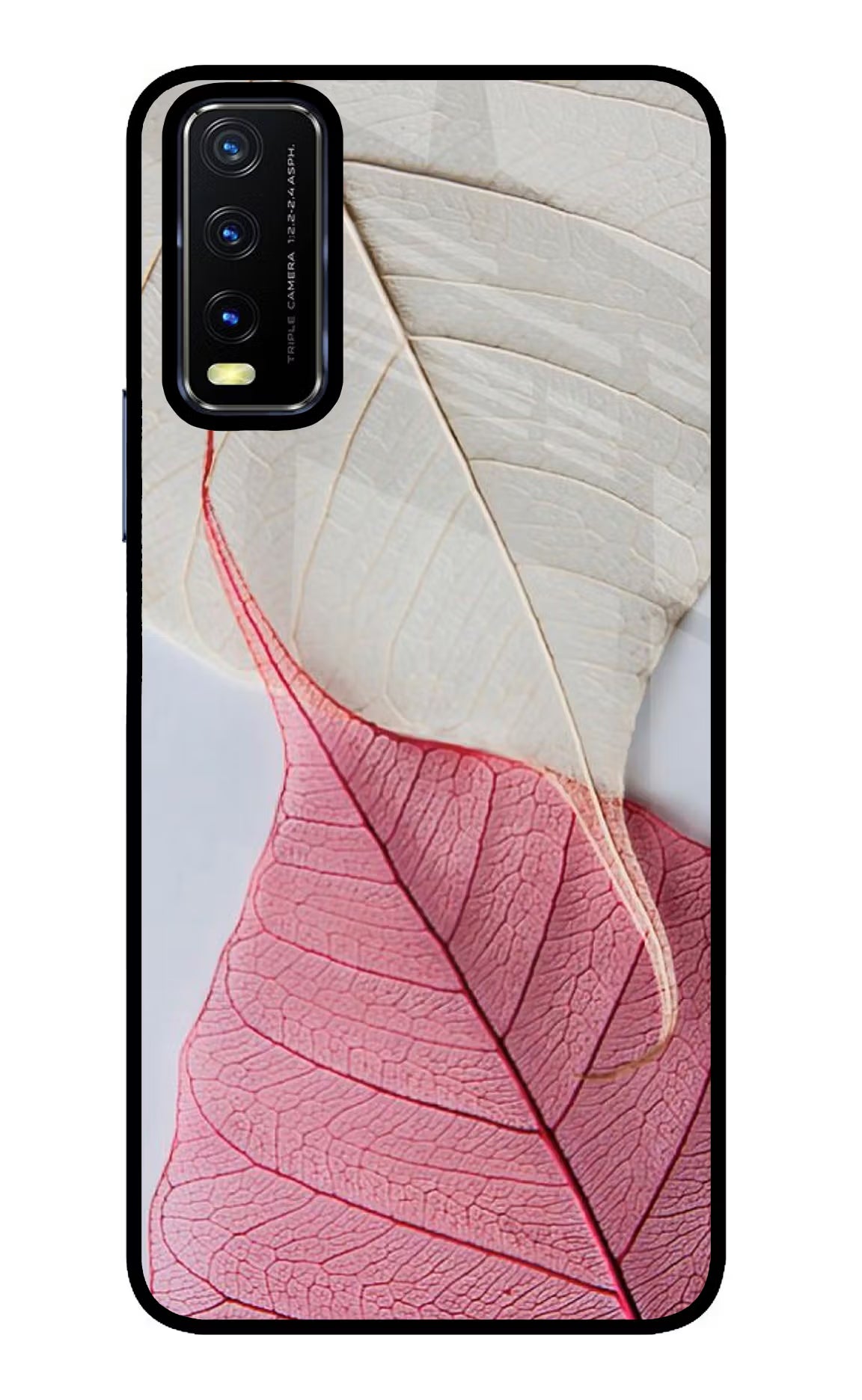 White Pink Leaf Vivo Y20/Y20i Glass Case Back Cover by Casekaro