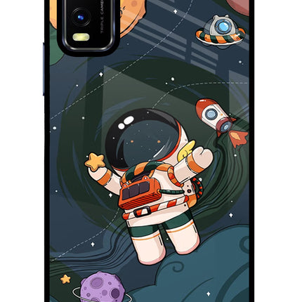 Cartoon Astronaut Vivo Y20/Y20i Glass Case Back Cover by Casekaro