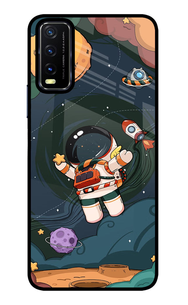 Cartoon Astronaut Vivo Y20/Y20i Glass Case Back Cover by Casekaro
