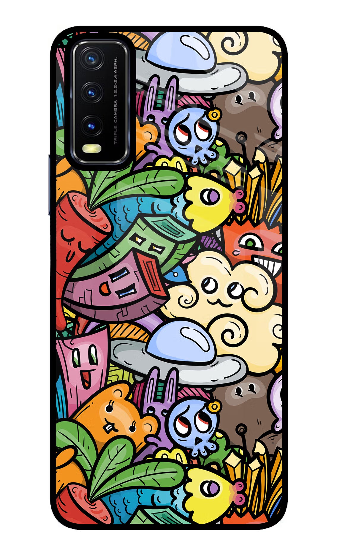 Veggie Doodle Vivo Y20/Y20i Glass Case Back Cover by Casekaro