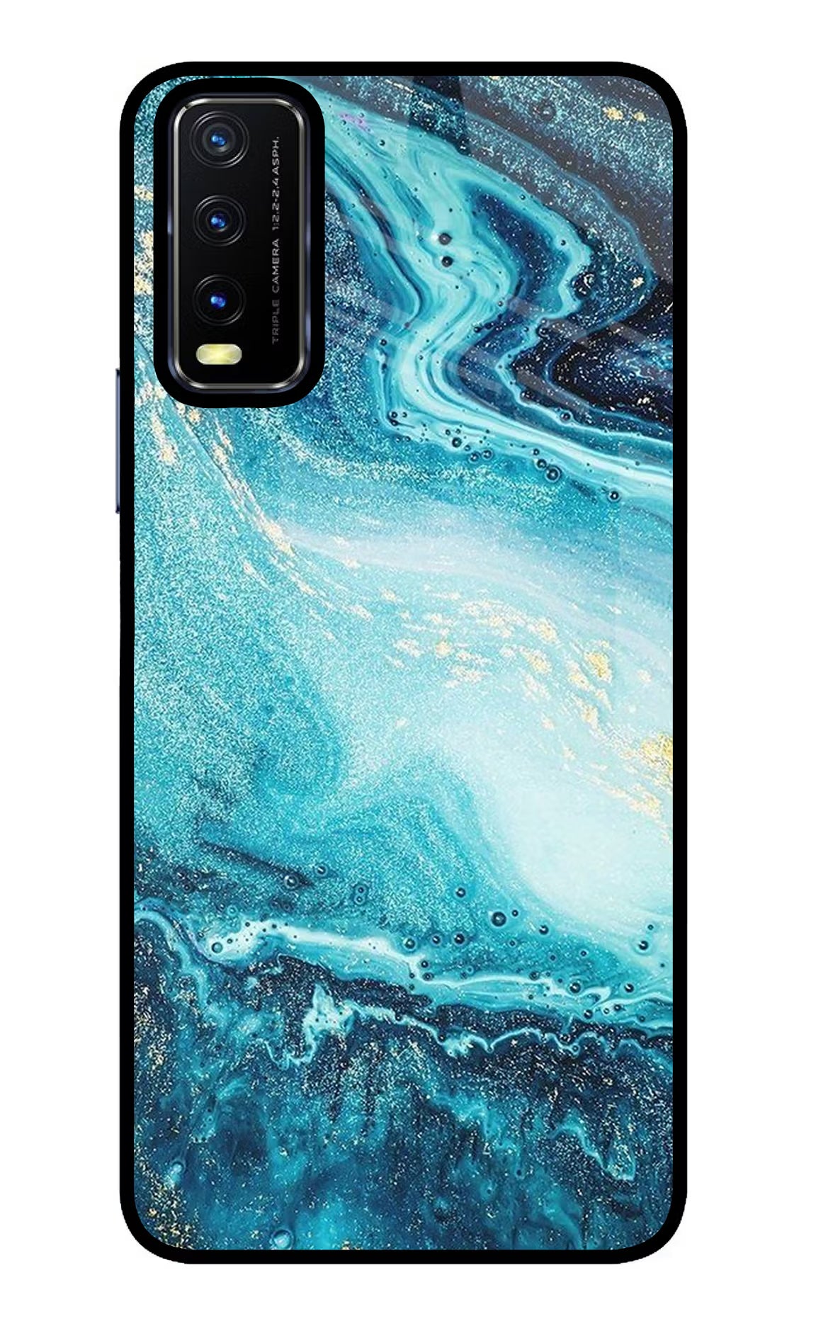 Blue Glitter Marble Vivo Y20/Y20i Glass Case