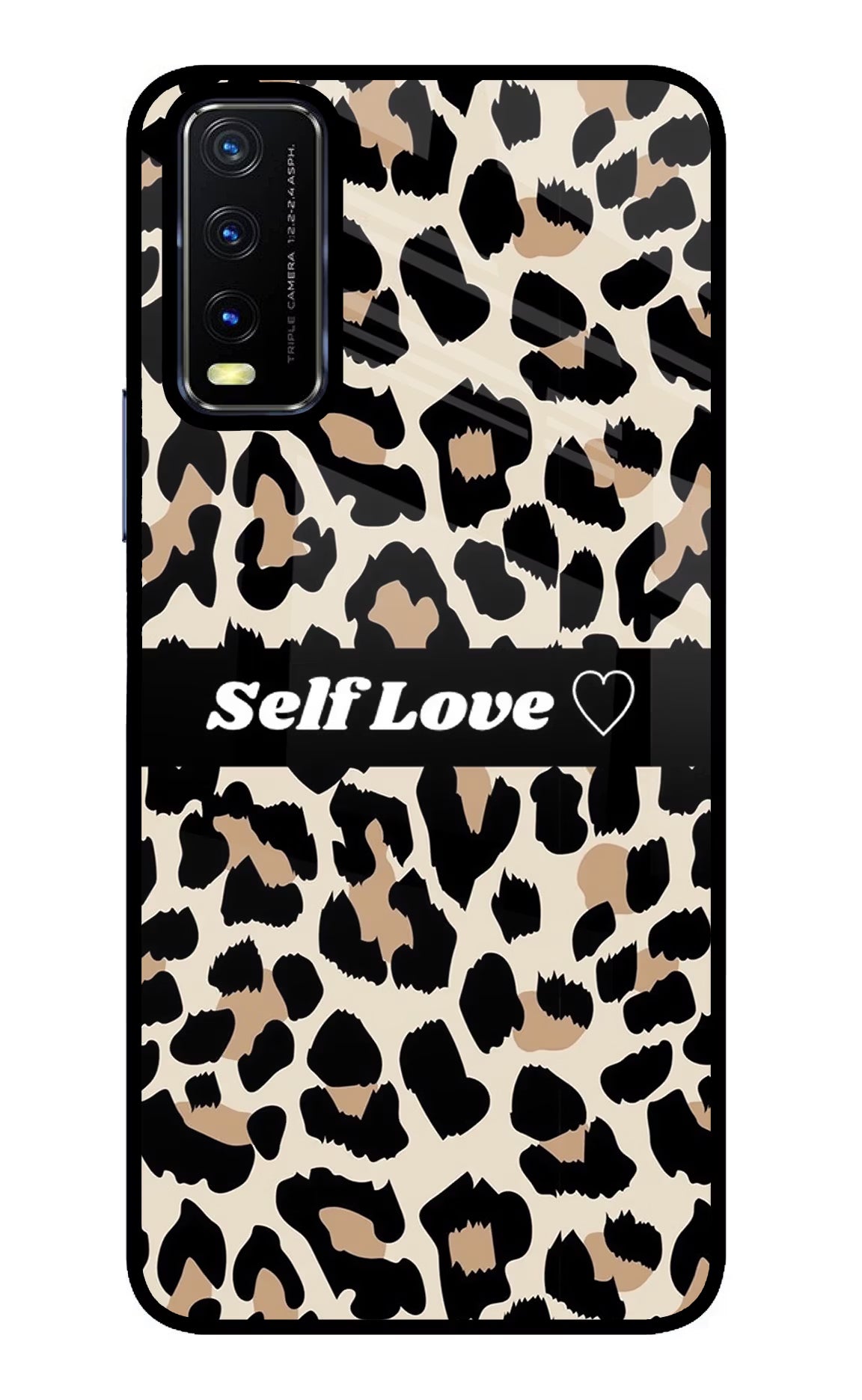 Leopard Print Self Love Vivo Y20/Y20i Glass Case Back Cover by Casekaro