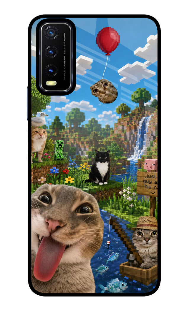 Minecraft Cat Chaos Vivo Y20/Y20i Glass Case