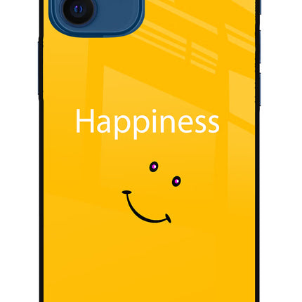 Happiness With Smiley iPhone 12 Glass Case Back Cover by Casekaro