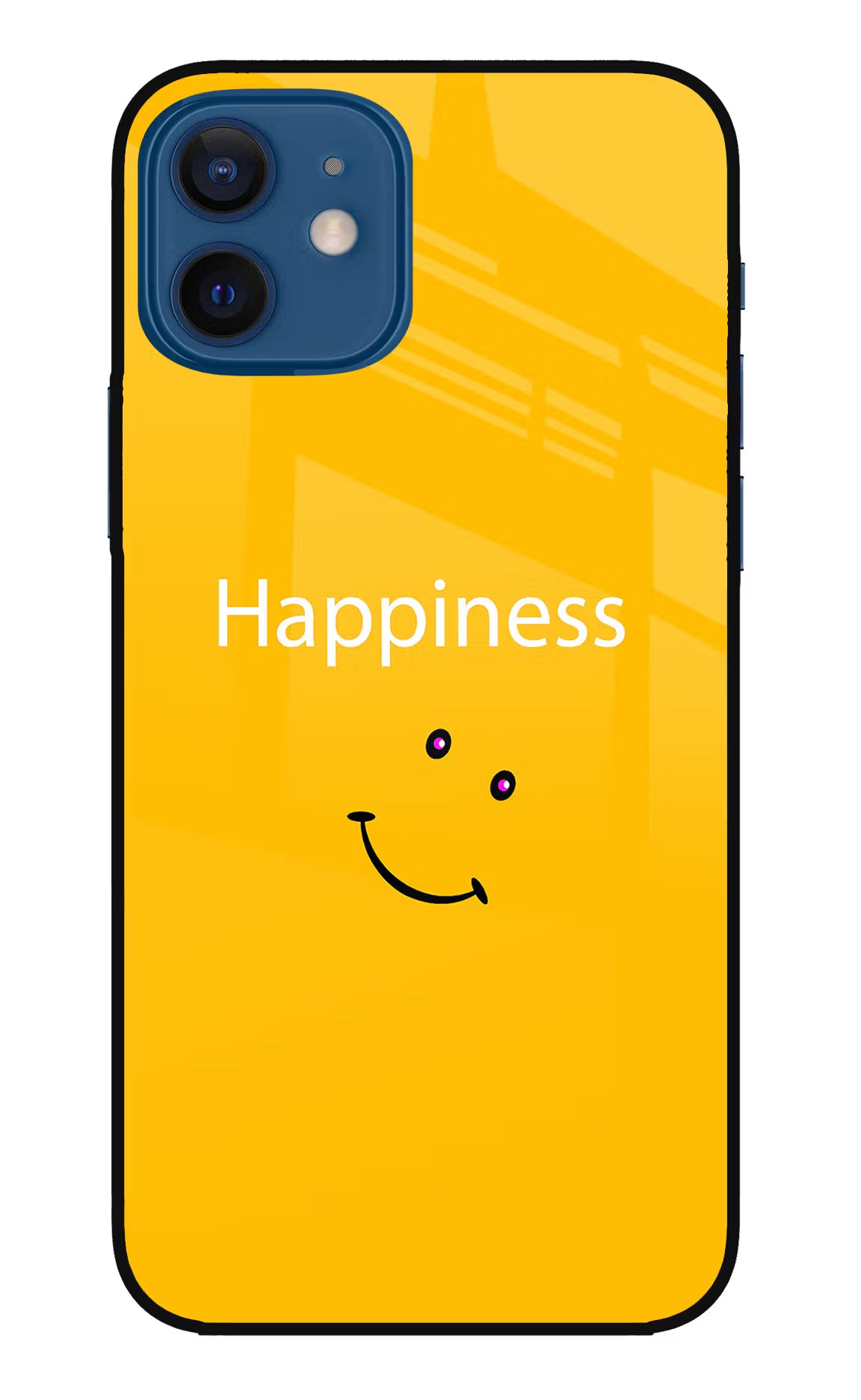 Happiness With Smiley iPhone 12 Glass Case Back Cover by Casekaro