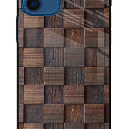 Wooden Cube Design iPhone 12 Glass Case