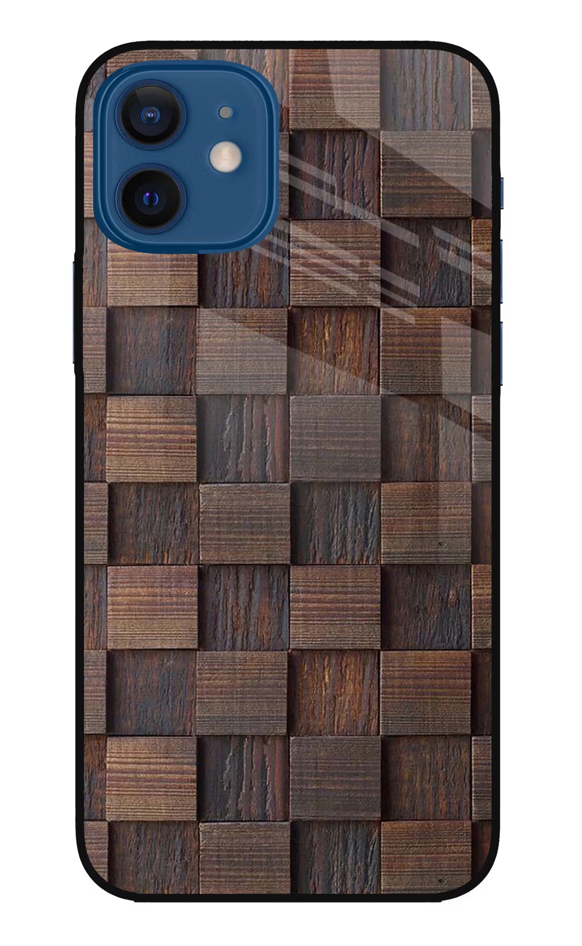 Wooden Cube Design iPhone 12 Glass Case Back Cover by Casekaro