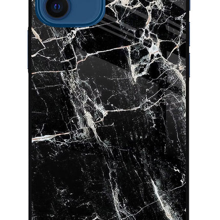 Black Marble Texture iPhone 12 Glass Case Back Cover by Casekaro