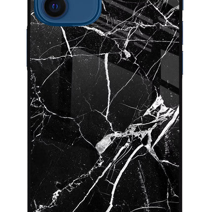 Black Marble Pattern iPhone 12 Glass Case Back Cover by Casekaro
