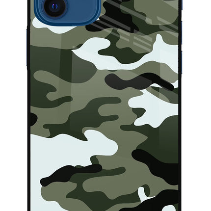 Camouflage iPhone 12 Glass Case Back Cover by Casekaro