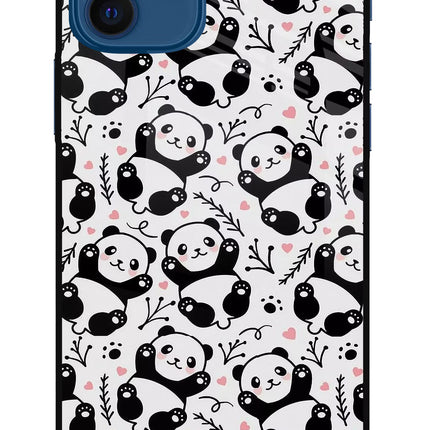 Cute Panda iPhone 12 Glass Case Back Cover by Casekaro