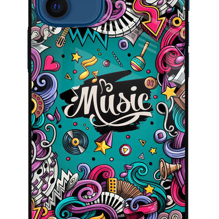 Music Graffiti iPhone 12 Glass Case Back Cover by Casekaro