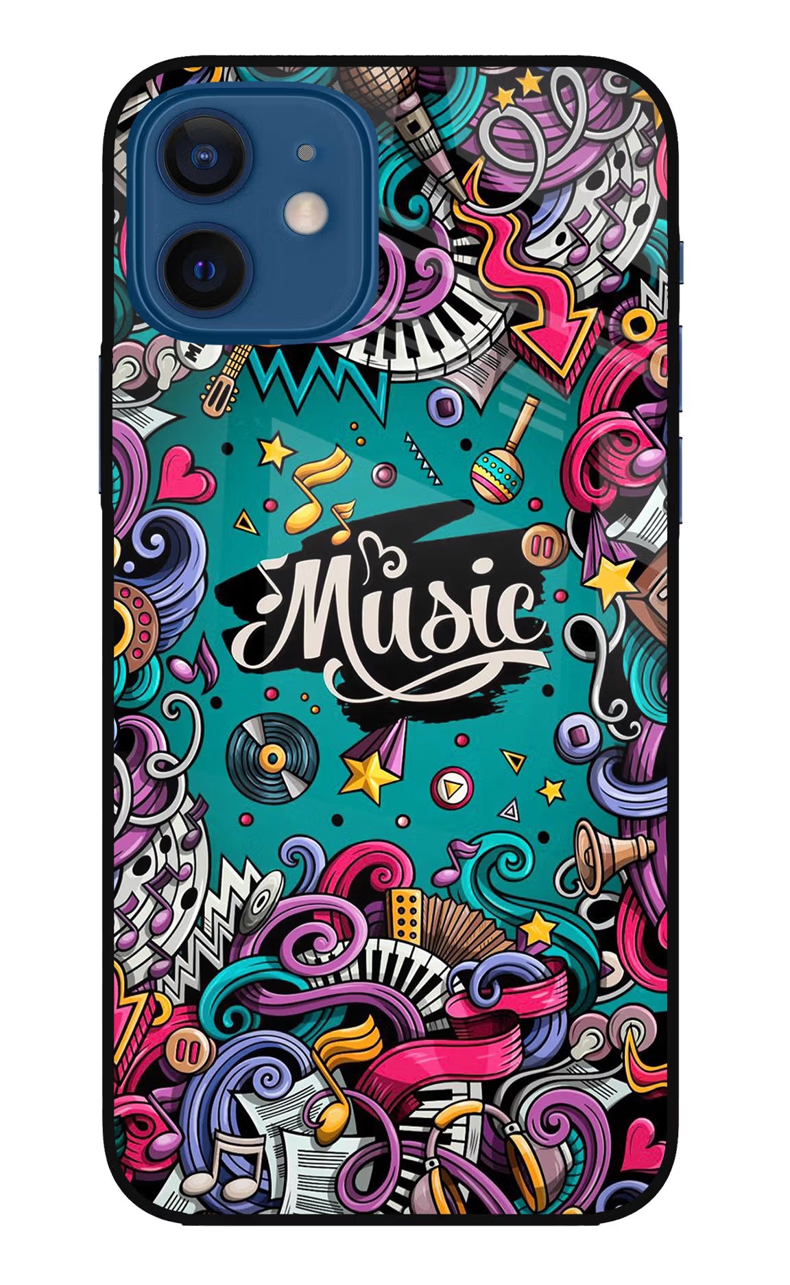 Music Graffiti iPhone 12 Glass Case Back Cover by Casekaro