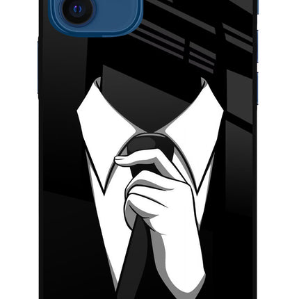 Black Tie iPhone 12 Glass Case Back Cover by Casekaro