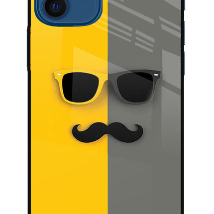 Sunglasses with Mustache iPhone 12 Glass Case Back Cover by Casekaro