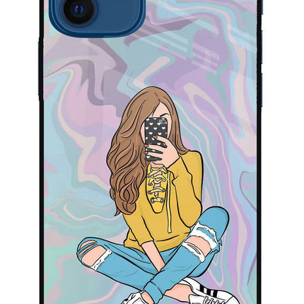 Selfie Girl iPhone 12 Glass Case Back Cover by Casekaro