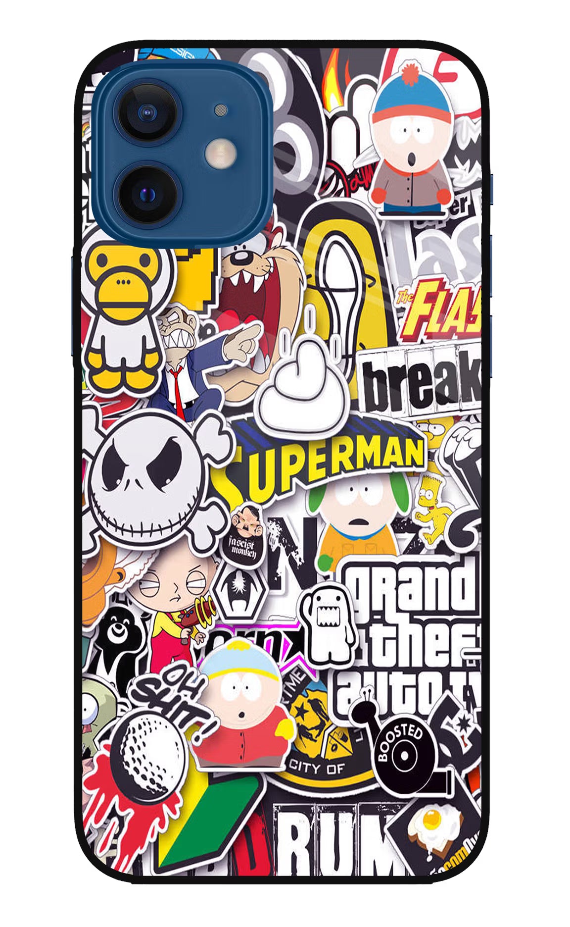 Sticker Bomb iPhone 12 Glass Case Back Cover by Casekaro