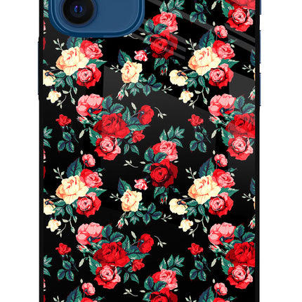 Rose Pattern iPhone 12 Glass Case Back Cover by Casekaro