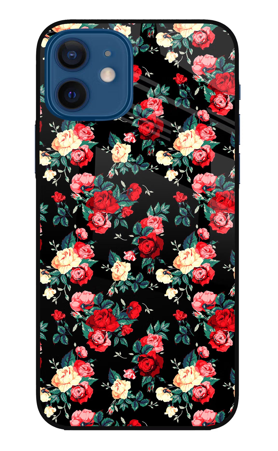 Rose Pattern iPhone 12 Glass Case Back Cover by Casekaro