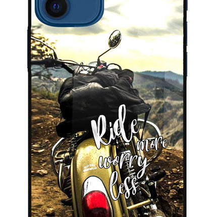 Ride More Worry Less iPhone 12 Glass Case Back Cover by Casekaro