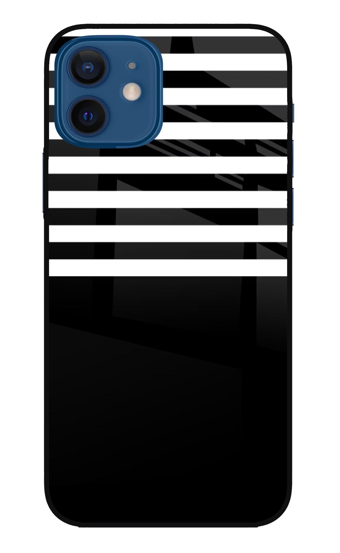 Black and White Print iPhone 12 Glass Case Back Cover by Casekaro