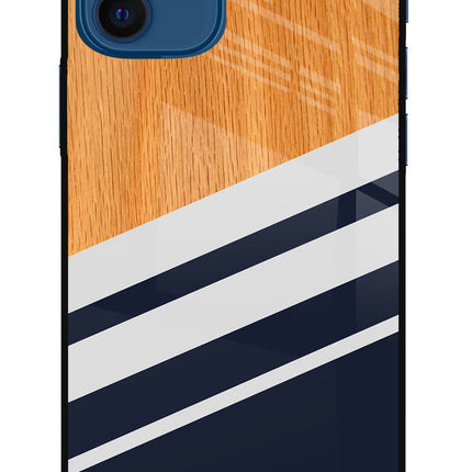 Blue and white wooden iPhone 12 Glass Case Back Cover by Casekaro