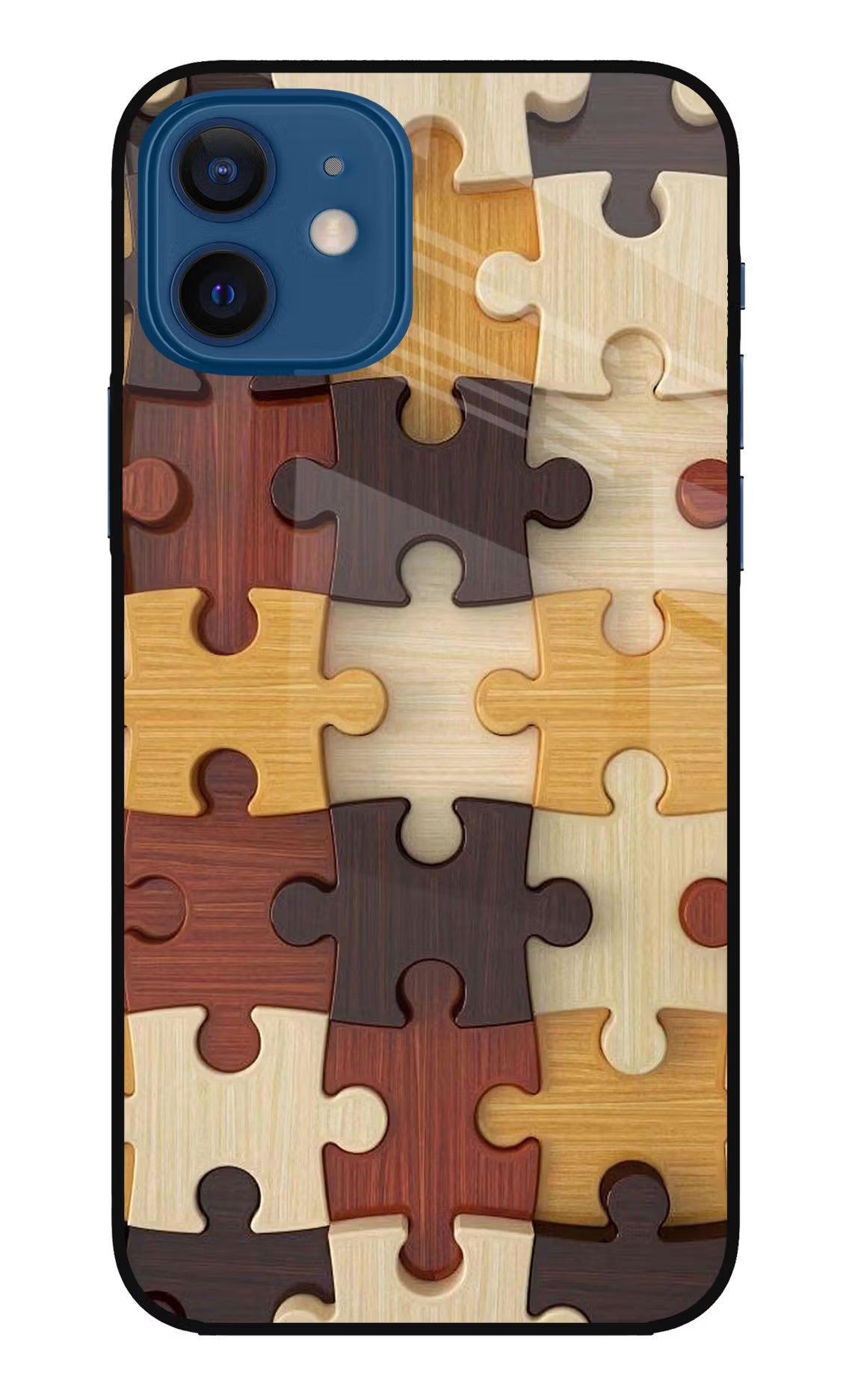 Wooden Puzzle iPhone 12 Glass Case Back Cover by Casekaro