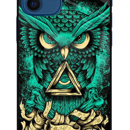 Green Owl iPhone 12 Glass Case Back Cover by Casekaro