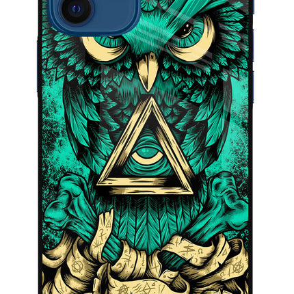 Green Owl iPhone 12 Glass Case Back Cover by Casekaro
