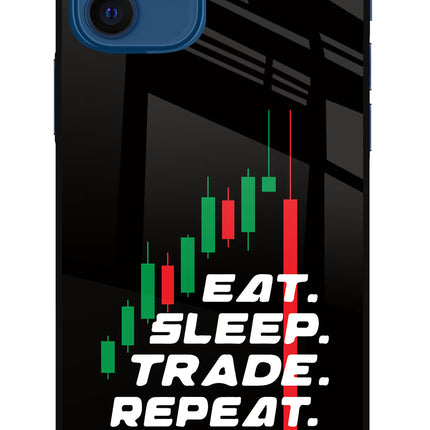 Eat Sleep Trade Repeat iPhone 12 Glass Case