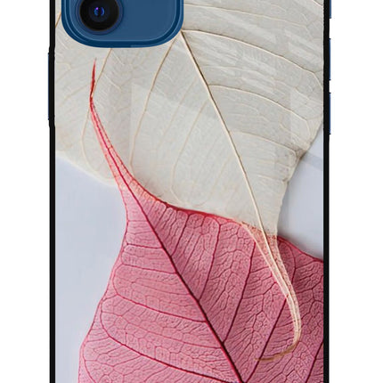 White Pink Leaf iPhone 12 Glass Case Back Cover by Casekaro