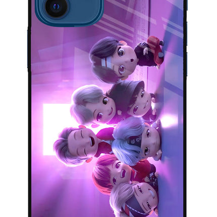 BTS Chibi iPhone 12 Glass Case Back Cover by Casekaro