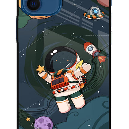 Cartoon Astronaut iPhone 12 Glass Case