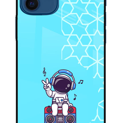 Cute Astronaut Chilling iPhone 12 Glass Case Back Cover by Casekaro